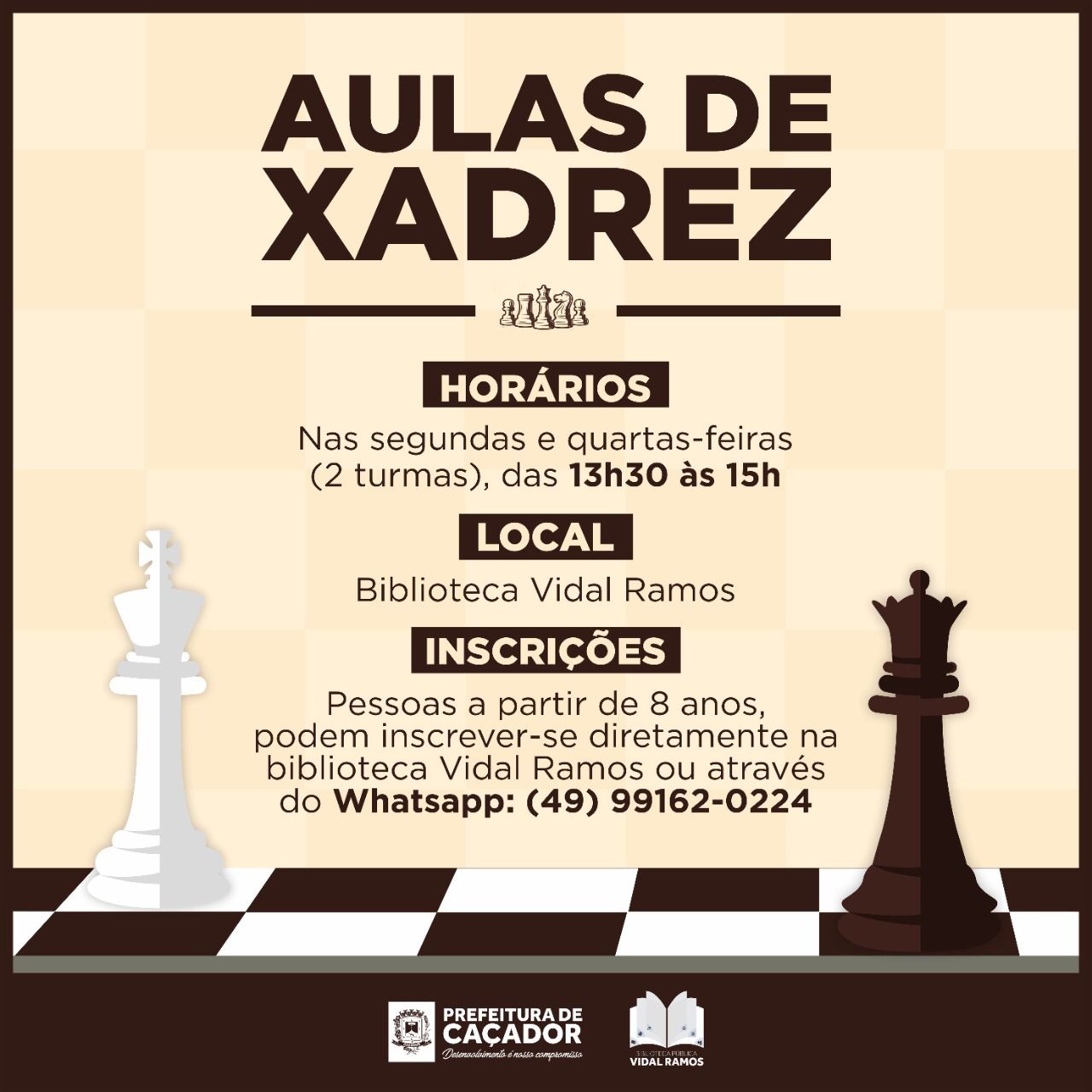 Biblioteca Vidal Ramos inicia aulas de xadrez 